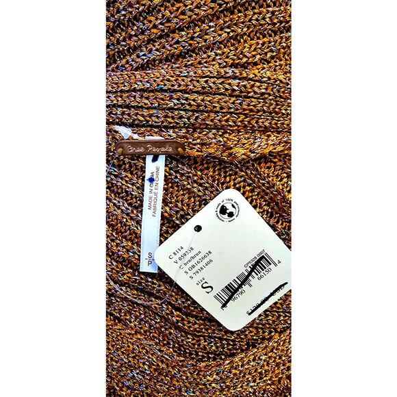 New Free People Logan Ribbed Knit Sweater $128 SMALL Brown Metallic Shimmer - Picture 7 of 7